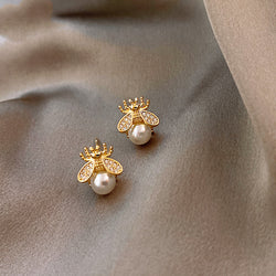 New Exquisite Honey Bee Pearl Earrings Fashion For Women