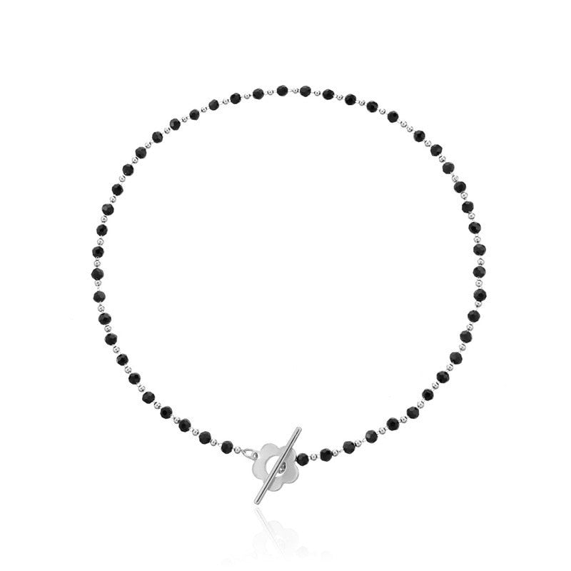 Hot New Fashion Luxury Black Crystal Glass Pearl Bead Chain Choker Necklace For Women Flower Lariat Lock Collar Necklace Gifts