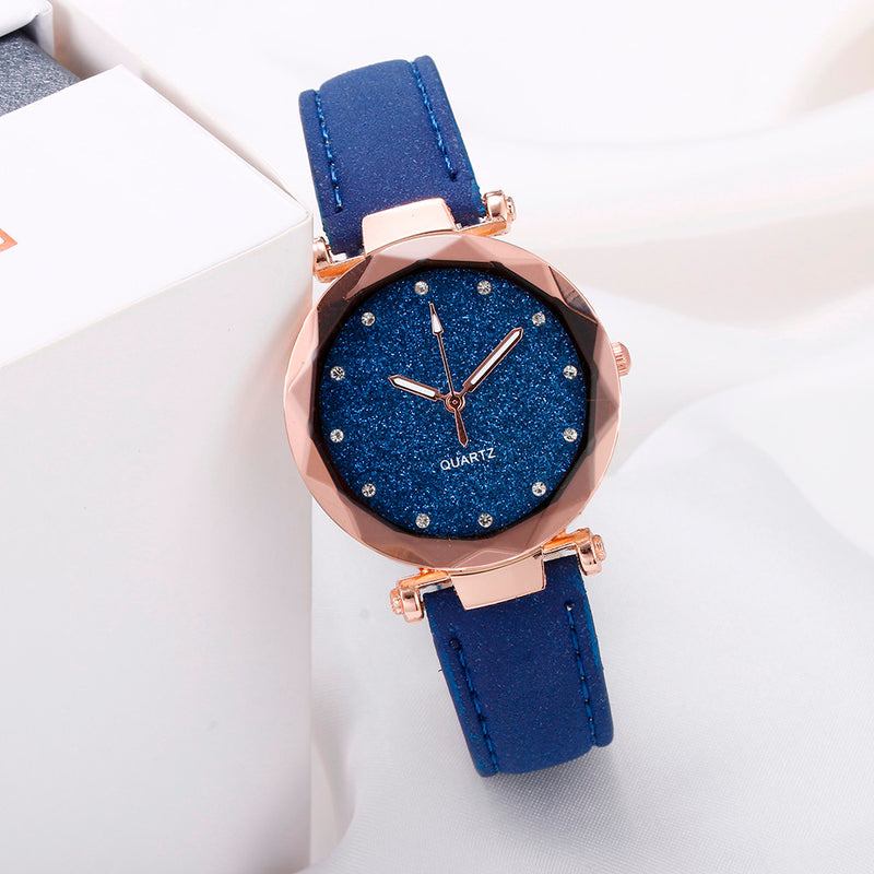 Casual Women Leather Rhinestone Watch