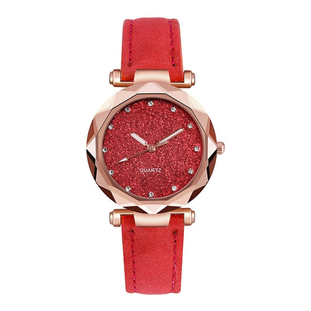 Casual Women Leather Rhinestone Watch