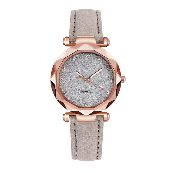 Casual Women Leather Rhinestone Watch