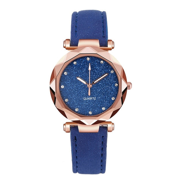 Casual Women Leather Rhinestone Watch