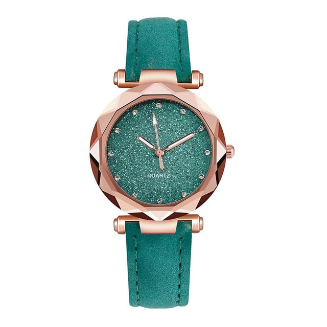 Casual Women Leather Rhinestone Watch