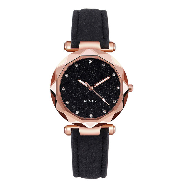 Casual Women Leather Rhinestone Watch