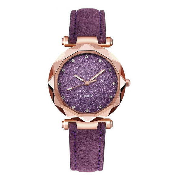 Casual Women Leather Rhinestone Watch