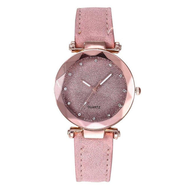 Casual Women Leather Rhinestone Watch