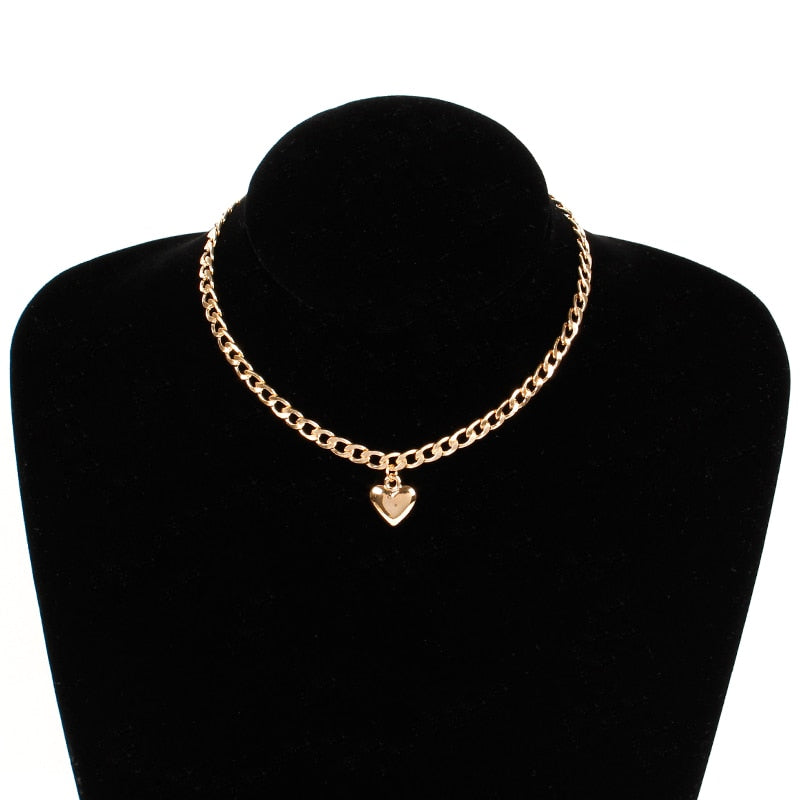 Trendy Women Jewelry Cute Heart Lock Necklace Gold Silver Choker