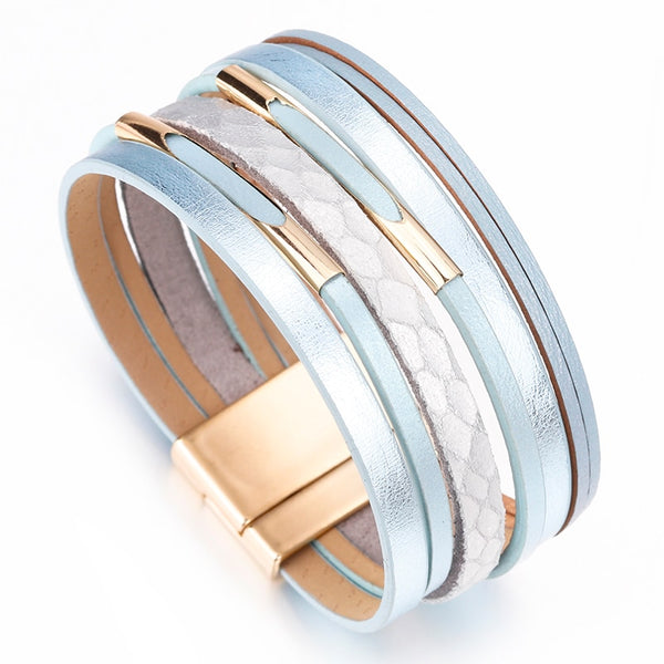 Bohemian Leather Metal Charm Boho Wrap Multilayer Wide Bracelets for women