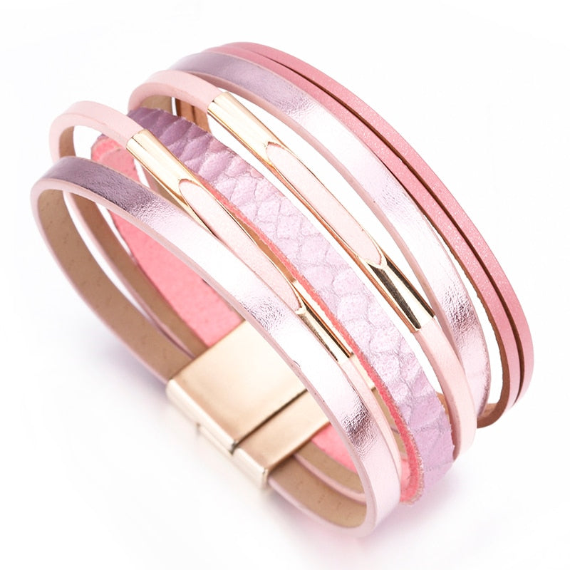 Bohemian Leather Metal Charm Boho Wrap Multilayer Wide Bracelets for women