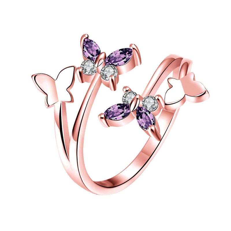 Korean Style Amethyst Gemstone Flower Shape Ring for Women