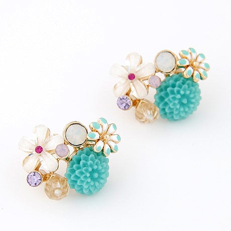 New Luxury Spring Stud Earring Fashion flower Rhinestone Crystal Earrings For Women