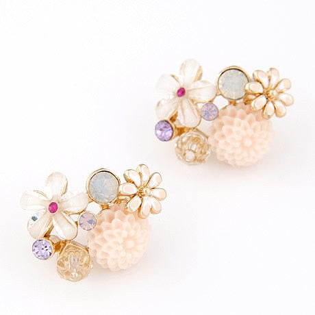 New Luxury Spring Stud Earring Fashion flower Rhinestone Crystal Earrings For Women