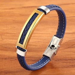 Stainless Steel Accesories Multi-color Blue Leather Classic Men's Bracelets