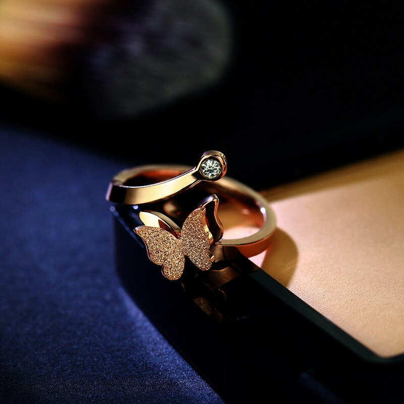 Butterfly Zircon Stone Rose Gold Fashion Ring for women