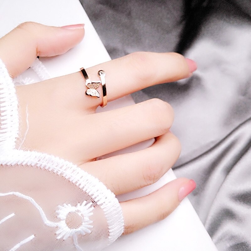 Butterfly Zircon Stone Rose Gold Fashion Ring for women