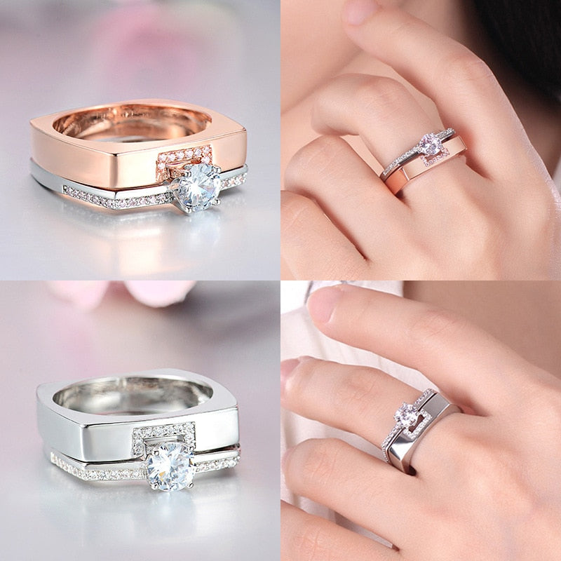 Two Color Luxury Female White Zircon Crystal Ring Set for Women