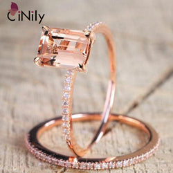 2 Pcs Set Morganite Zircon Rose Gold Romantic Spring Ring for Women