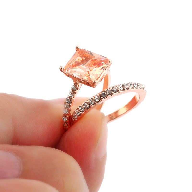 2 Pcs Set Morganite Zircon Rose Gold Romantic Spring Ring for Women