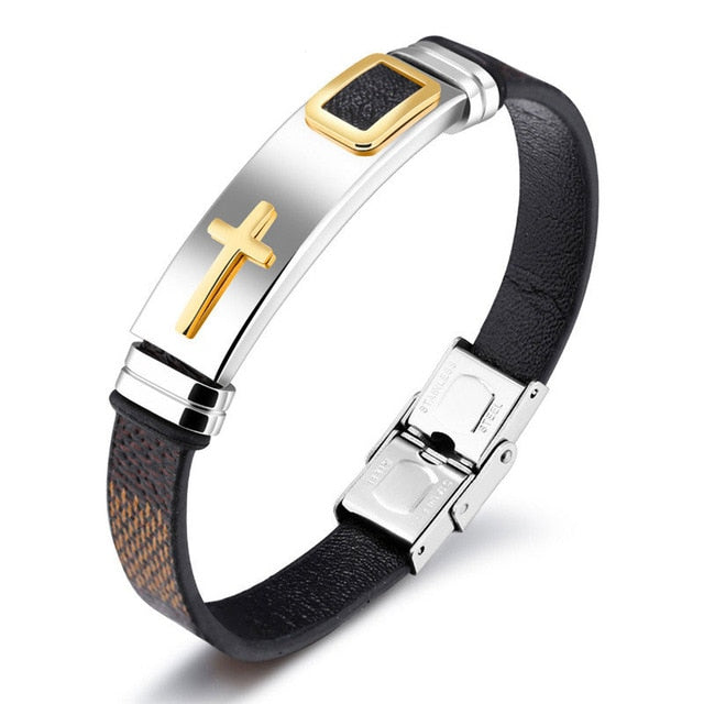 Stainless Steel Christian Bracelet Band with adjustable Buckle clasp for Men