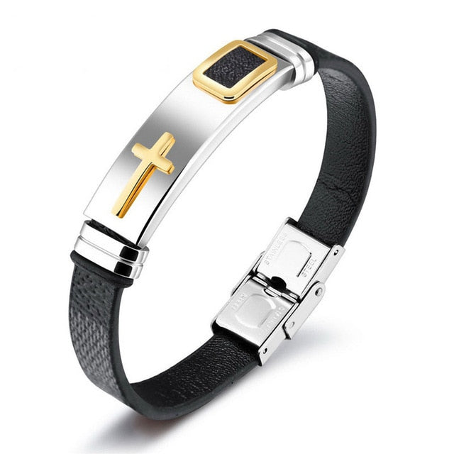 Stainless Steel Christian Bracelet Band with adjustable Buckle clasp for Men