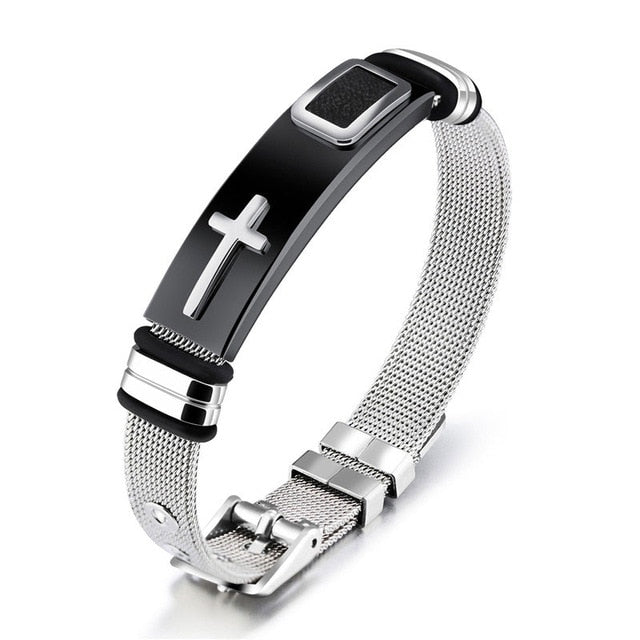 Stainless Steel Christian Bracelet Band with adjustable Buckle clasp for Men