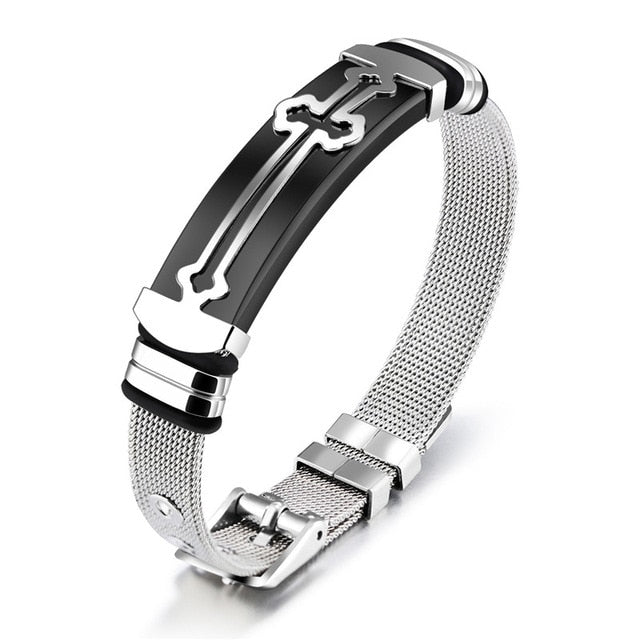 Stainless Steel Christian Bracelet Band with adjustable Buckle clasp for Men