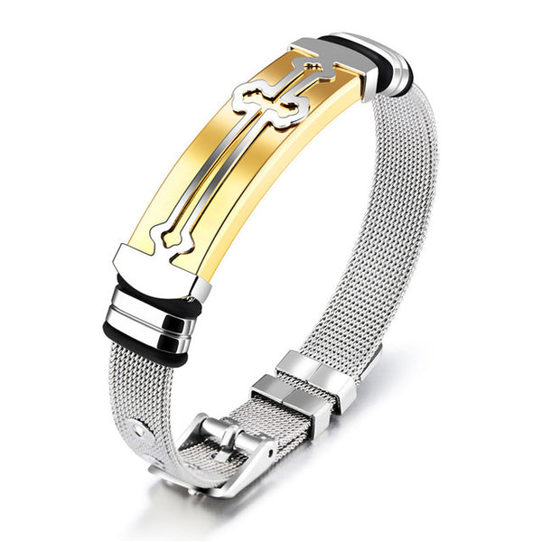 Stainless Steel Christian Bracelet Band with adjustable Buckle clasp for Men