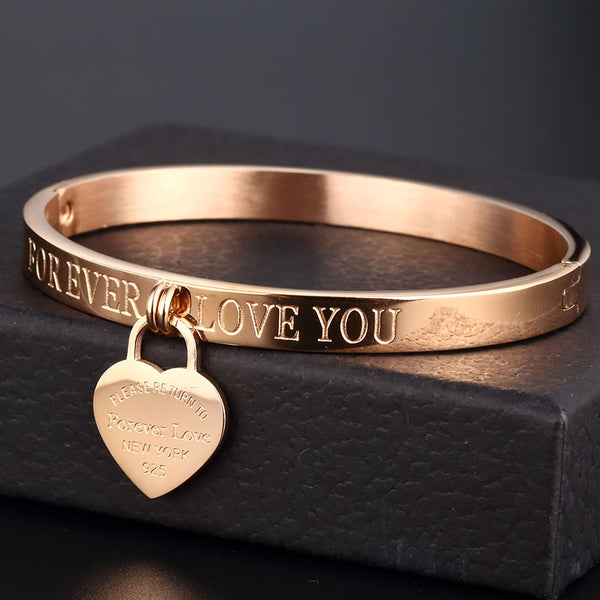 Trendy Stainless Steel Gold-Silver Color Bangle Forever Love Heart for Women