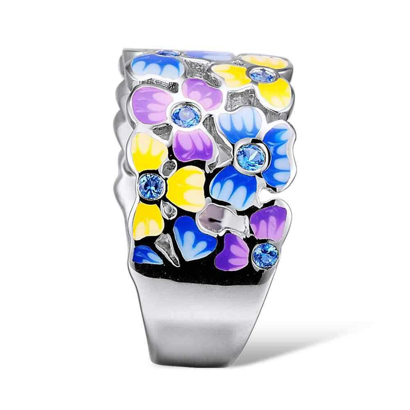 New 2020 Elegant Flower Blue cubic Zirconia Banquet Ring for Women