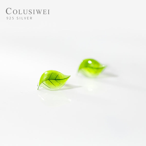 Cute Summer Green Leaves Stud Earring Sterling Silver Collection