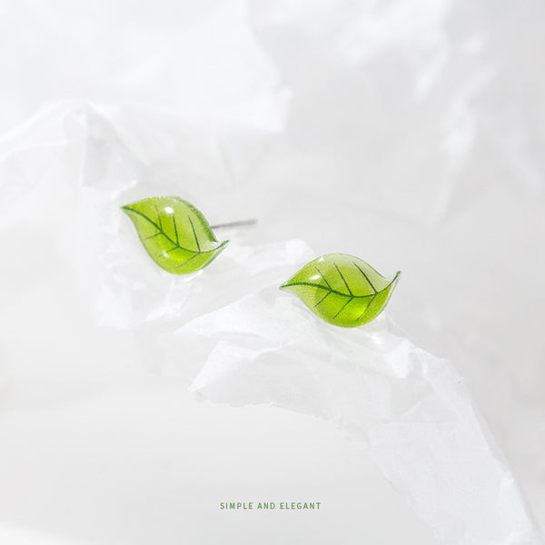 Cute Summer Green Leaves Stud Earring Sterling Silver Collection