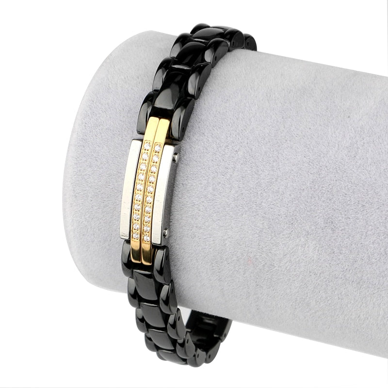 Ceramic Black White Bracelet Crystal Stainless Steel for Women and Men