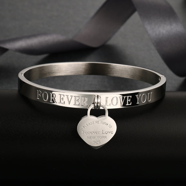 Trendy Stainless Steel Gold-Silver Color Bangle Forever Love Heart for Women