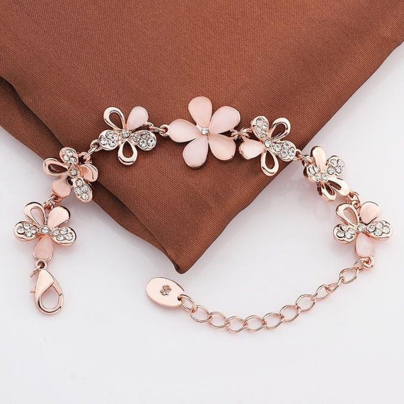 New Hot Fashion Pink Flower Chain Bracelets Crystal for Women