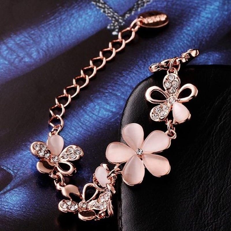 New Hot Fashion Pink Flower Chain Bracelets Crystal for Women