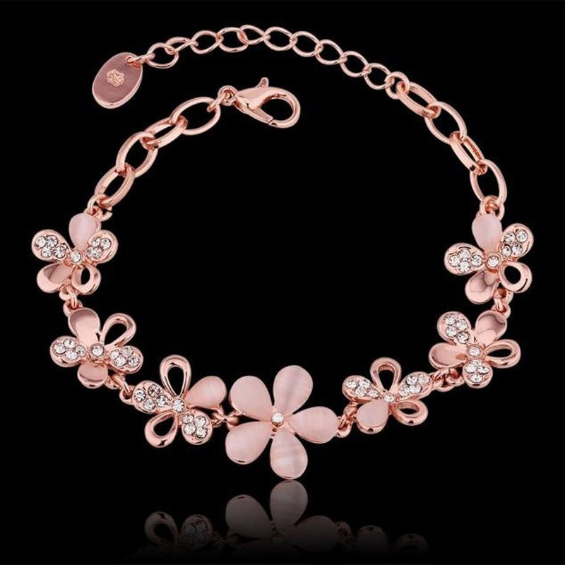 New Hot Fashion Pink Flower Chain Bracelets Crystal for Women