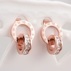 Double Wound Roman Numerals Crystal Srud Earring for Women