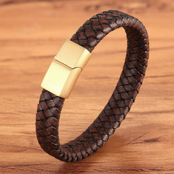 New 2020 Combination Brown color Leather Stainless Steel Buckle Bracelet for Men (Hot selling)