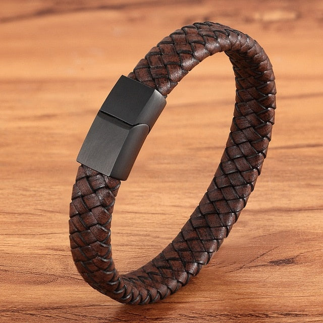 New 2020 Combination Brown color Leather Stainless Steel Buckle Bracelet for Men (Hot selling)