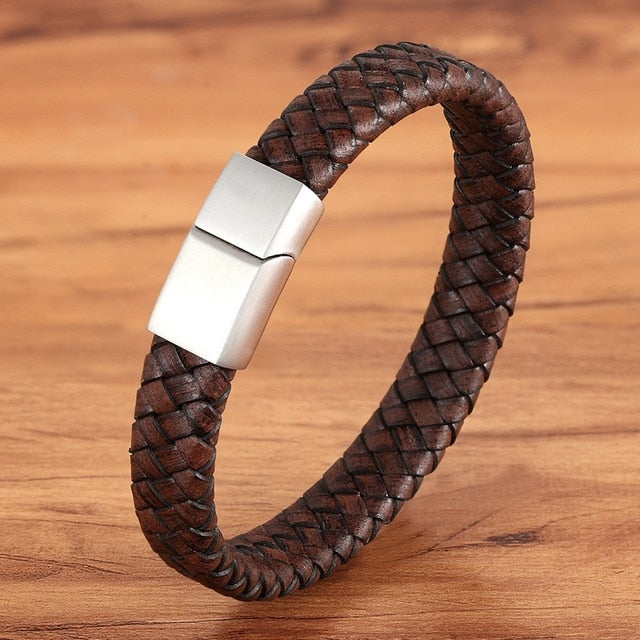 New 2020 Combination Brown color Leather Stainless Steel Buckle Bracelet for Men (Hot selling)