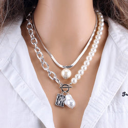 Fashion Pearls Pendants 2 Layers Necklace for Women