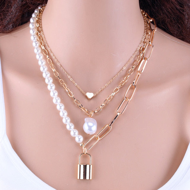 Fashion Pearls Pendants 2 Layers Necklace for Women