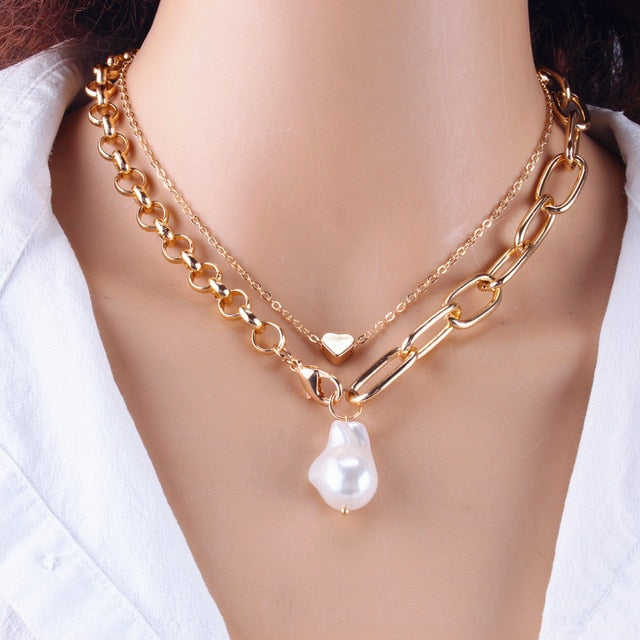 Fashion Pearls Pendants 2 Layers Necklace for Women