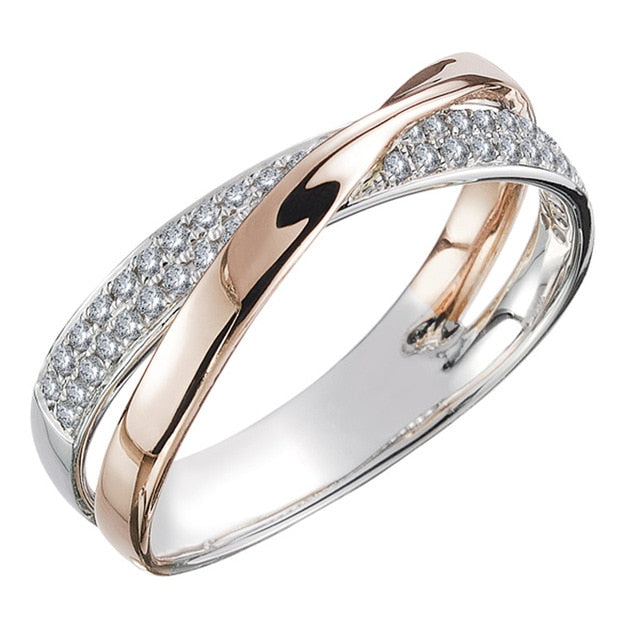 Fresh Two Tone X Shape Cross Ring for Women