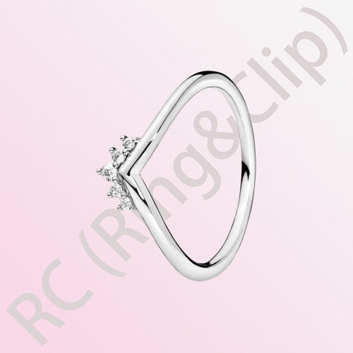 Sterling Silver Princess Tiara Crown Sparkling Love Heart Ring for Women