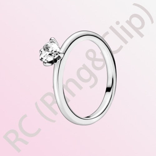 Sterling Silver Princess Tiara Crown Sparkling Love Heart Ring for Women