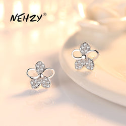 Sterling Silver Stud Crystal Plum Leaf Earring for Women