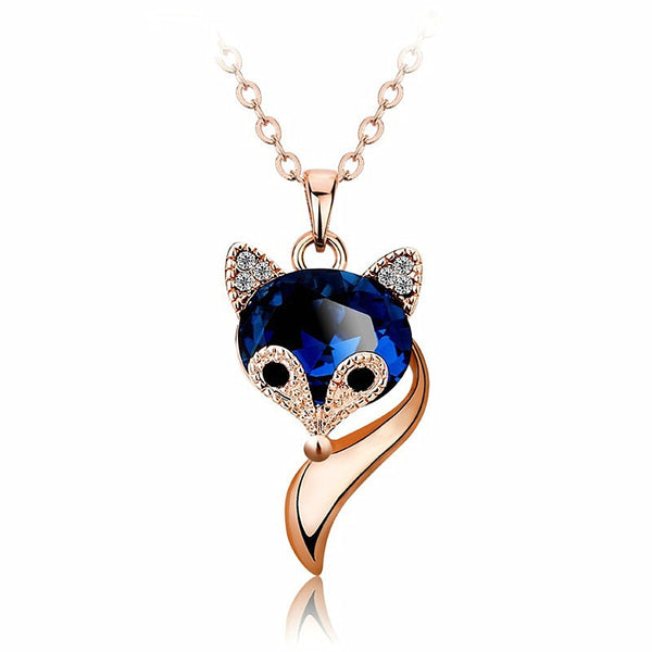 Cute Fox Crystal Zircon Diamonds Gemstones Pendant Necklaces for Women at Rose Gold white Silver color