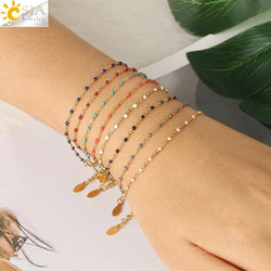 Stainless Steel Bracelets Link Chain Beads golden color for Women