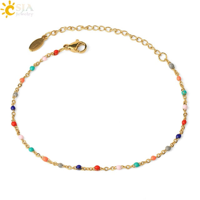 Stainless Steel Bracelets Link Chain Beads golden color for Women